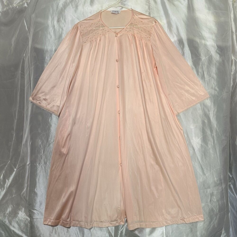 Vintage Vanity Fair Nylon Peach Color Nightgown Robe Size XL House Coat Robe